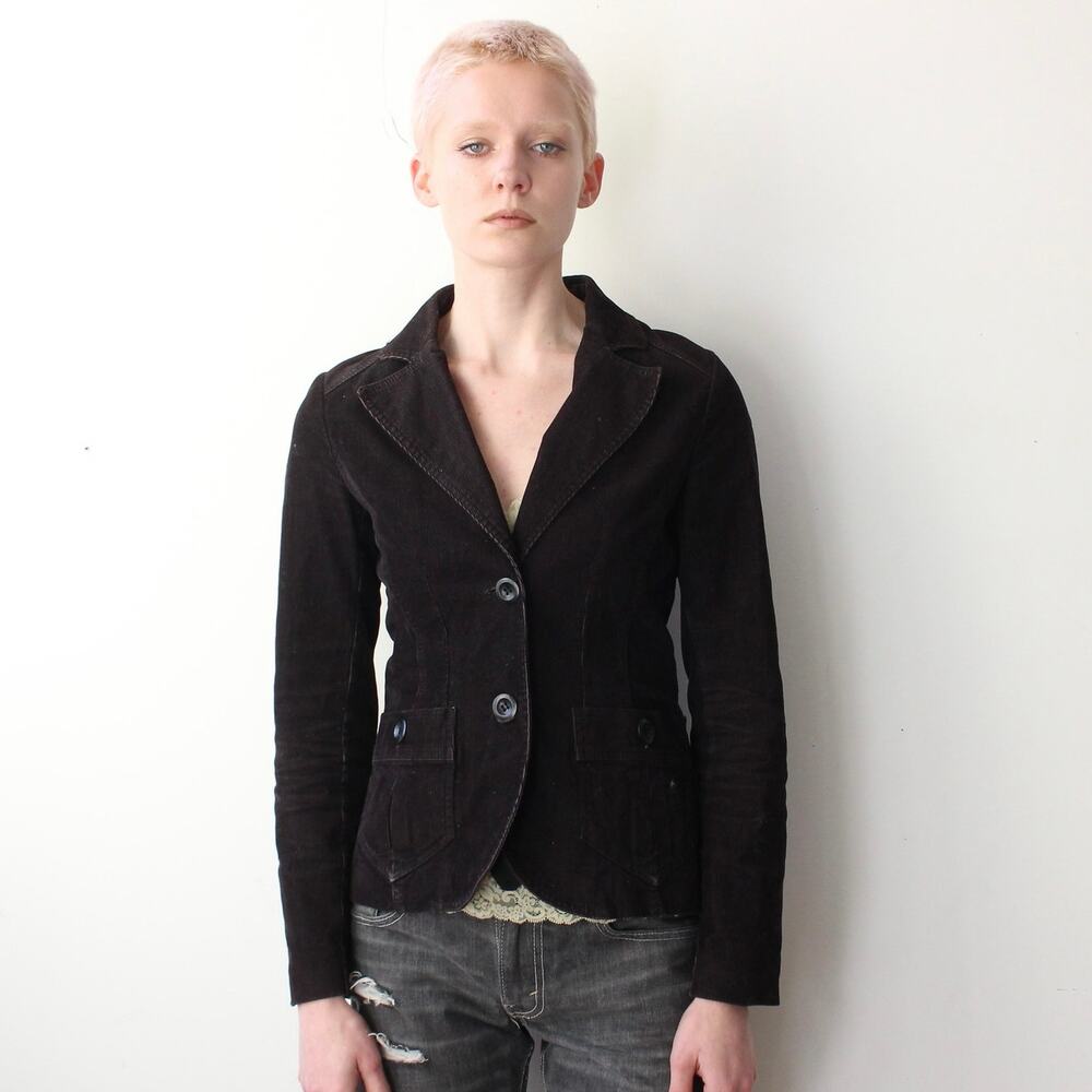 Y2K Brown Corduroy Blazer Boho Chic Size 6 H&M Vintage 2000s Indie